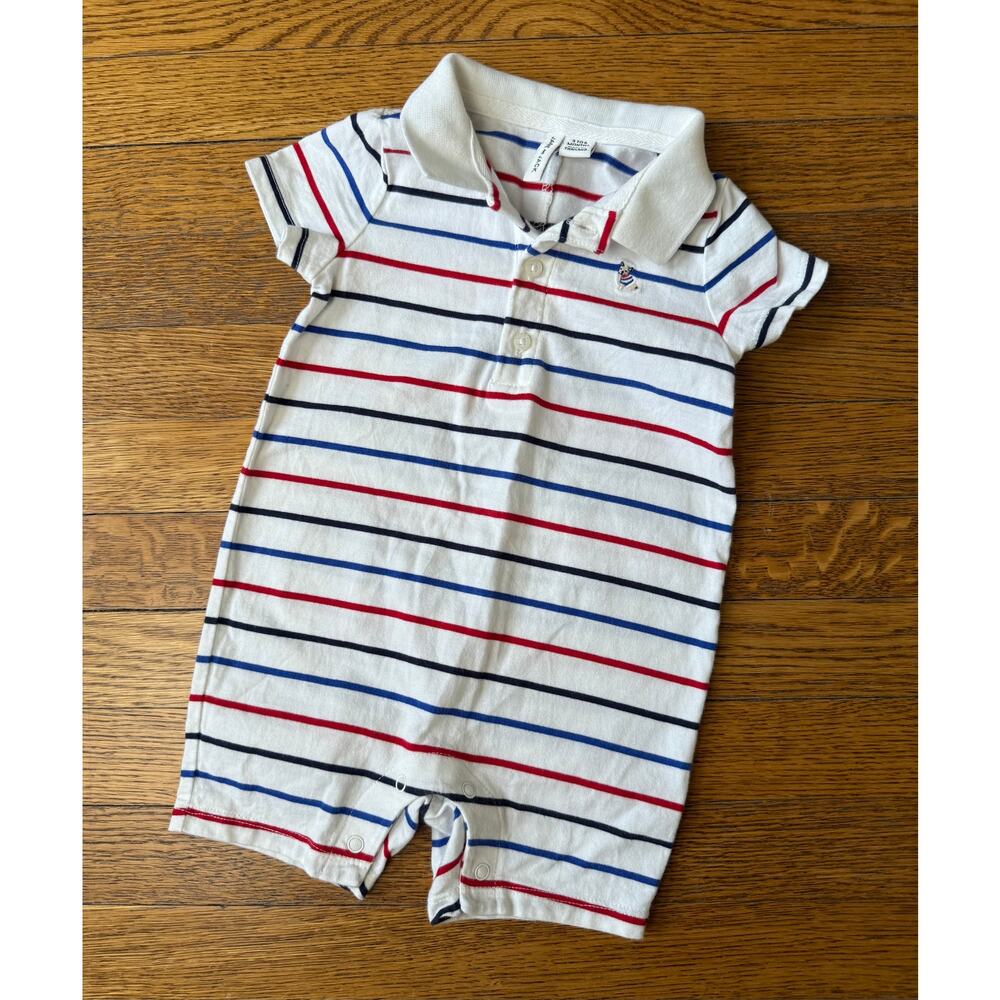 Janie and Jack Boys' Red White Blue Striped Romper Size 3-6m